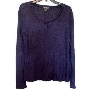 Eddie Bauer long sleeve top navy blue ribbed key hole womens small